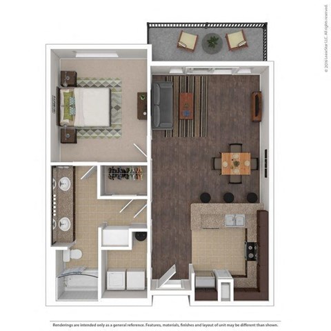 Floor plan for 1 bed, 1 bath, 752 sqft